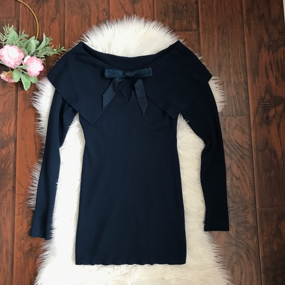 WHBM Off The Shoulder Bow Back Knit Sweater Tunic - Picture 2 of 5